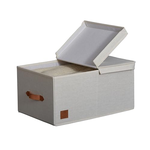 LOVE IT STORE IT Premium Aufbewahrungsbox mit Deckel Stoff - Aus Leinen-Baumwoll-Gemisch - Verstärkt mit Holz - Groß und stabil - Beige - 50x33x24 cm von LOVE !T STORE !T