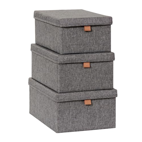 LOVE IT STORE IT Premium Aufbewahrungsbox mit Deckel Stoff - 3er Set aus Leinen - Körbe verstärkt mit Karton - Grau - Verschiedene Größen von LOVE !T STORE !T
