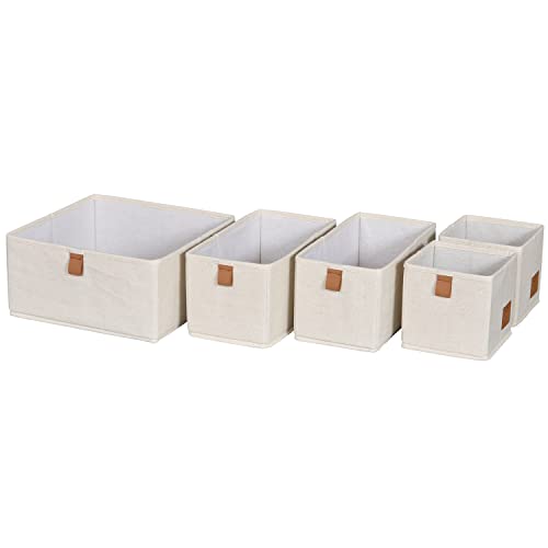 LOVE IT STORE IT Premium Aufbewahrungskorb 5-teilig - Organizer für Kleiderschrank aus Leinen-Baumwoll-Mix - Verstärkt mit Karton - Beige - 5 Boxen in 3 Größen von LOVE !T STORE !T