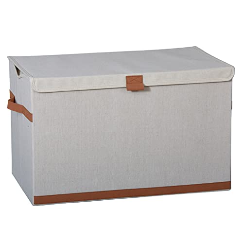 LOVE IT STORE IT Premium Aufbewahrungsbox mit Deckel - Truhe aus Leinen-Baumwoll-Mix - Verstärkt mit Holz - Extra groß und stabil - Beige - 62x37,5x39 cm von LOVE !T STORE !T