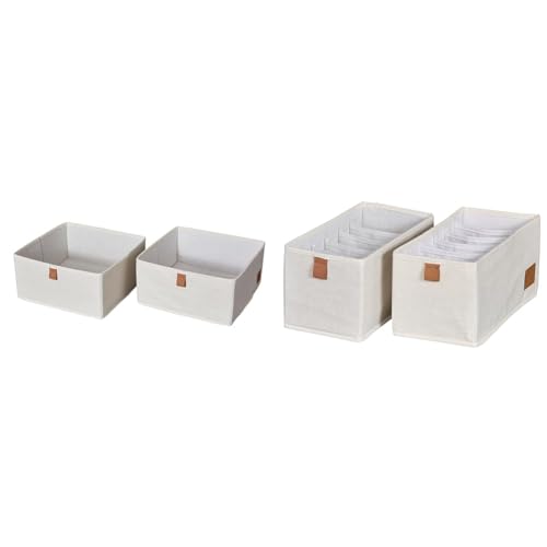 LOVE IT STORE IT Premium Schubladenbox 2-teilig & Premium Schubladenorganizer 2-teilig - Ordnungssystem für Kleiderschrank aus Stoff - Verstärkt mit Karton - Set mit je 6 Fächern - Beige - 15x30x15 cm von LOVE !T STORE !T