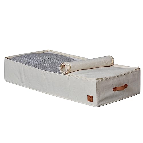 LOVE IT STORE IT Premium Unterbettkommode - Unterbett Aufbewahrungsbox für Bettwäsche - Aus Leinen-Baumwoll-Mix - Verstärkt mit Karton - Beige - 90x45x18 cm von LOVE !T STORE !T