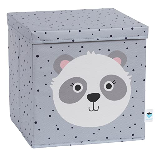 LOVE IT STORE IT Aufbewahrungsbox mit Deckel - Aufbewahrungskorb aus Stoff - Verstärkt mit Holz - Quadratisch und stabil - Grau mit Panda - 33x33x33 cm von LOVE !T STORE !T