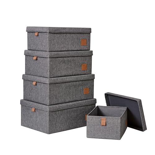 LOVE IT STORE IT Premium Aufbewahrungsbox mit Deckel Stoff 5-teilig - Stapelboxen aus Leinen - Verstärkt mit Karton - Grau - 5er Set, verschiedene Größen von LOVE !T STORE !T