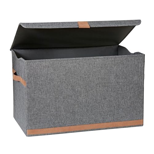 LOVE IT STORE IT Premium Aufbewahrungsbox mit Deckel groß - Truhe aus Leinen - Verstärkt mit Holz - Extra stabil - Grau - 62x37,5x39 cm von LOVE !T STORE !T