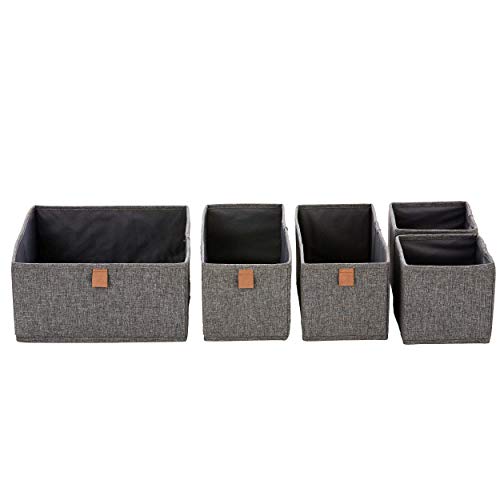 LOVE IT STORE IT Premium Aufbewahrungskorb 5-teilig - Organizer für Kleiderschrank aus hochwertigem Leinen Stoff - Verstärkt mit Karton - Grau - 5 Boxen in 3 Größen von LOVE !T STORE !T