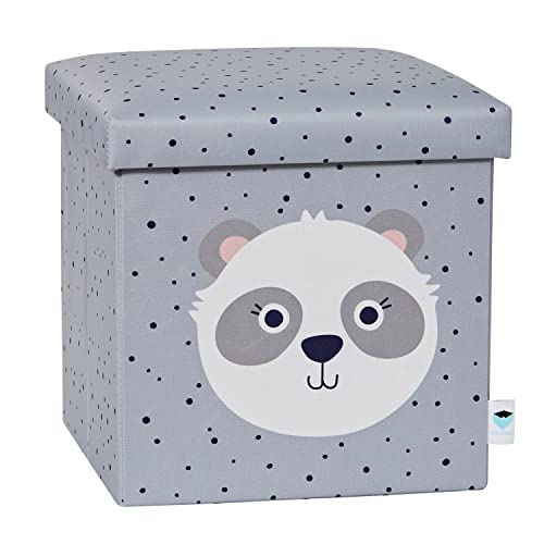 LOVE IT STORE IT Sitzhocker mit Stauraum - Spielzeugkiste aus Stoff - Verstärkt mit Holz - Belastbar bis 150 kg - Grau mit Panda - 35x35x35 cm von LOVE !T STORE !T