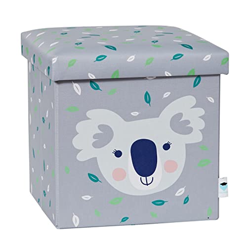 Love IT Store IT Sitzhocker mit Stauraum - Hocker aus Stoff - Verstärkt mit Holz - Belastbar bis 150 kg - Grau mit Koala - 35x35x35 cm von LOVE !T STORE !T