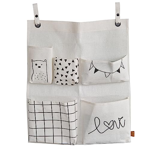 LOVE IT STORE IT - Premium - Hängeorganizer mit 5 Taschen - Organizer hängend aus Stoff - Mit Motiv und 5 verschieden großen Taschen - Beige - 60 x 50 cm (LxB) von LOVE !T STORE !T