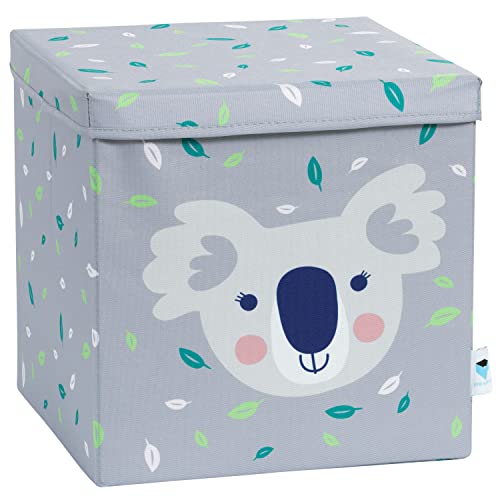 LOVE IT STORE IT Aufbewahrungsbox mit Deckel - Ordnungsbox aus Stoff - Verstärkt mit Holz - Quadratisch und stabil - Grau mit Koala - 33x33x33 cm von LOVE !T STORE !T