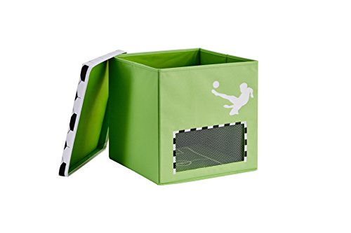 Love IT Store IT Fußball Aufbewahrungsbox mit Deckel - Spielzeugkiste für Kallax Regal aus Stoff - Verstärkte mit Holz - Grün mit Tornetz - 33x33x33 cm von LOVE !T STORE !T