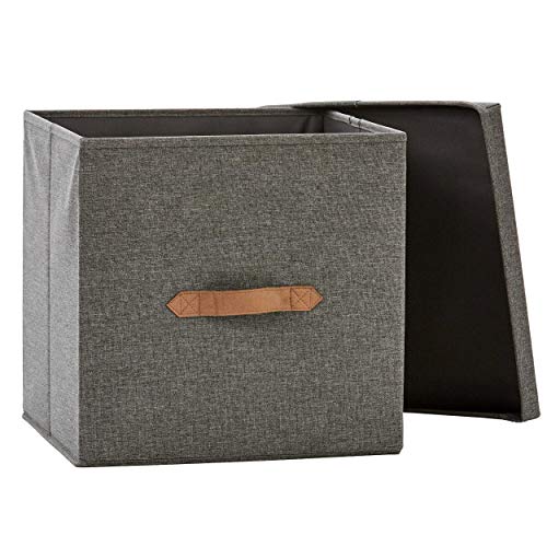 LOVE IT STORE IT Premium Aufbewahrungsbox mit Deckel - Kiste für Regal aus Leinen - Verstärkt mit Holz - Quadratisch, stabil - Grau - 33x33x33 cm von LOVE !T STORE !T