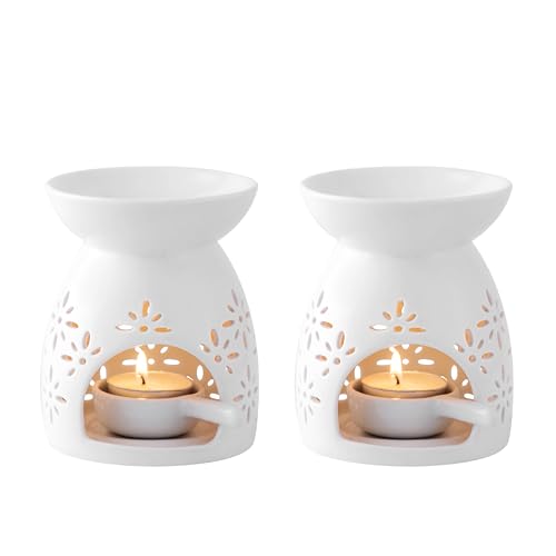 Duftlampe keramik, LOVECASA Duftlampe mit Kerzenhalter- 2 teilige Aromalampe Teelichthalter mit der Löffel- große Wasserschale für Lange Brenndauer- Blumen Muster von LOVECASA