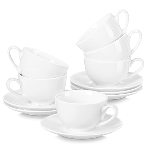 Kaffeeservice porzellan, LOVECASA SWEET 12-teilige Kaffeetassen mit Untertassen, Cappuccino Tassen für 6 Personen, 230 ml, weiß Farbe von LOVECASA