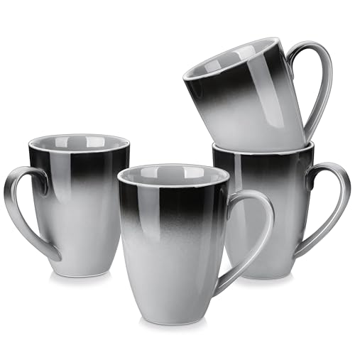 LOVECASA Kaffeebecher Set, 4-teiliges Kaffeetassen Set, Kaffeetassen Teetassen aus Steinzeug mit Henkel, Kaffeetasse Groß 550ml Becher Teetasse Kaffeebecher Bechersets | Schwarzer-Grauer Farbverlauf von LOVECASA