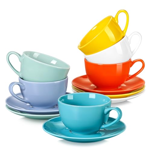 Kaffeeservice porzellan, LOVECASA SWEET 12-teilige Kaffeetassen mit Untertassen, Cappuccino Tassen für 6 Personen, 230 ml, Bunt-15, VCP-CC15 von LOVECASA