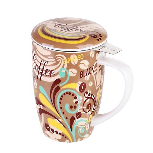 LOVECASA Porzellan Teetasse, 480 ml Becher mit Deckel und Teesieb von LOVECASA