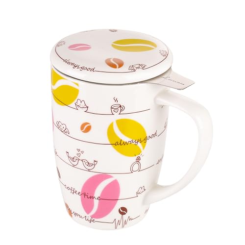 LOVECASA, Teetasse aus Porzellan mit Teesieb, 480 ml, Tasse mit Mikrofilter aus Edelstahl und Deckel von LOVECASA