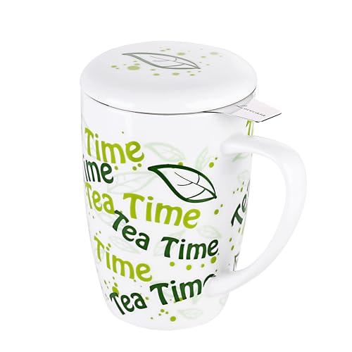 LOVECASA Porzellan Teetasse mit Sieb, 480 ml Becher mit Deckel und Teesieb von LOVECASA