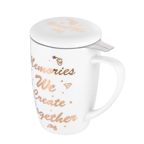 LOVECASA Porzellan Teetasse mit Sieb, 480 ml große Becher mit Deckel und Teesieb von LOVECASA