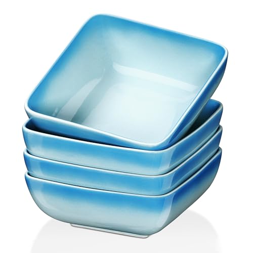 LOVECASA Tafelservice, 4er Set quadratische Schalen aus Steinzeug, Müslischalen, Suppenschalen, Dessertschale, Schüssel Set für 4 Personen, 800ML, Himmelblau von LOVECASA