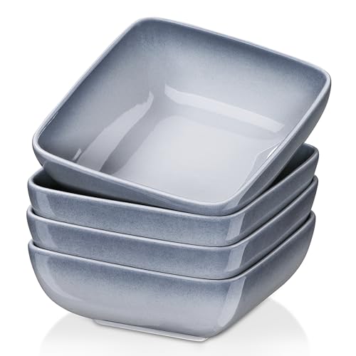 LOVECASA Tafelservice, 4er Set quadratische Schalen aus Steinzeug, Müslischalen, Suppenschalen, Dessertschale, Schüssel Set für 4 Personen, 800ML, grau von LOVECASA