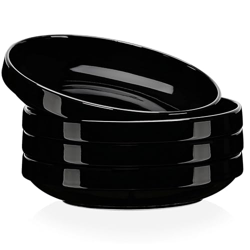 LOVECASA Tafelservice porzellan, 4-teiliges Suppenteller Set, Tiefteller Set, Pastateller, Nudelteller, Salatteller, Stapelbares Geschirr Set für 4 Personen, 1020 ML, Schwarz von LOVECASA