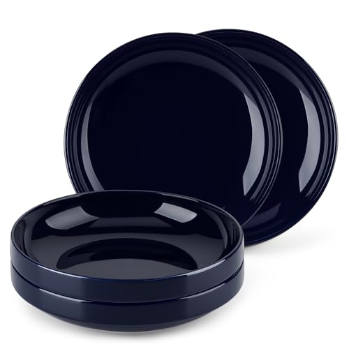 LOVECASA 1250 ml tiefer Teller aus Porzellan | Suppenteller dunkelblau | Ø 20,7 x H 4,5 cm | umweltfreundlich – spülmaschinenfest – ultraleicht | 4-teilig von LOVECASA