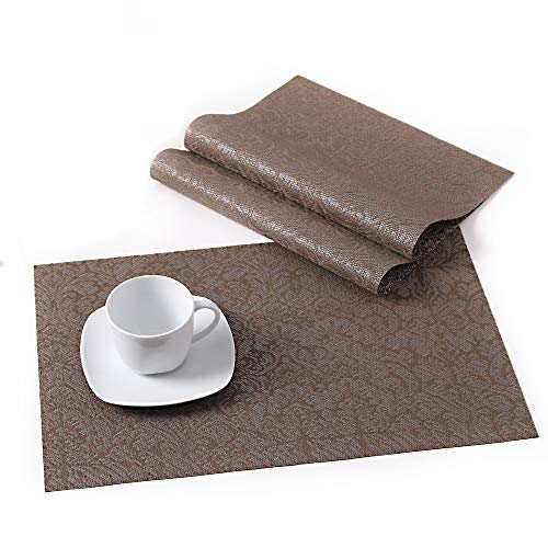 LOVECASA Platzdeckchen-Set, waschbar, PVC, rutschfest, hitzebeständig, 6 Stück, 45 cm x 30 cm, Braun von LOVECASA
