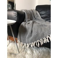Decke Wohndecke Plaid Handgewebt Reine Baumwolle Schwarz Nature von LOVEISTANBULHAMAM