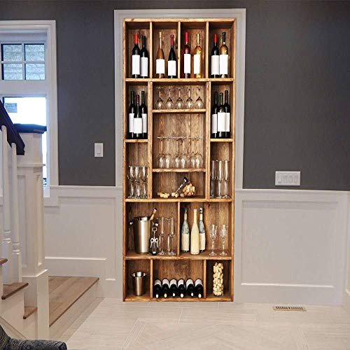 FVLFIL QHWLKJ Türposter PVC 3D Türaufkleber Weinregal Türfolie Türtapete Art Home Dekoration Tapetentür Wasserdichtes Selbstklebend DIY Türbild 77 x 200 cm von LOVEJJ