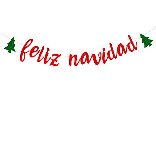 Rot Glitzer Feliz Navidad Banner, Spanische Dekoration für Weihnachten, Weihnachten Thema Party Dekorationen, Happy Hoilday Party Supplies von LOVELY BITON