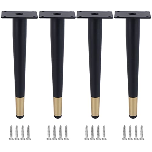 LOVEM 20cm Tischbeine Metall, 4 Stück Möbelbeine Eisen Konisch Tischfüße, Gummi-Pad, Couchtisch/TV Tisch/Beistelltische/Kommode/Nachttisch/Sitzbank Beine Sofas Füße,mit Schraube (20cm,Schwarz-Gold) von LOVEM