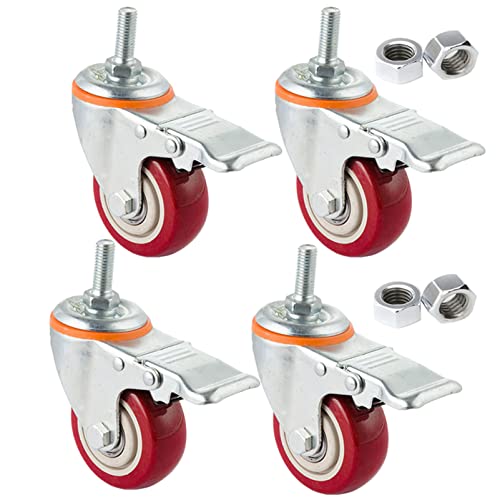 Rollen Möbel mit Gewinde Möbelrollen 4 Stück Polyurethan Schwerlastrollen leises Gewinde Rollen Möbelrollen für Schwerlastrollen im Industriebereich Möbel Tabelle Wagen (100mm M12,Bremse x4) von LOVEM
