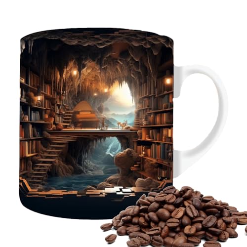 3D Bookshelf Mug | 3D Bücherregal Tasse | 350 Ml Bibliotheks Bücherregal Bedruckte Tasse | Bibliotheksregalbecher Mit 3D Effekt | Buchliebhaber Kaffeetasse Geschenk Für Leser von LOVEMETOO