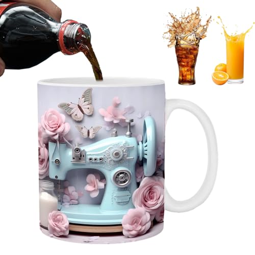 3D Nähmaschinen Tasse | 350 Ml Keramik Nähmaschinen Kaffeetasse | 3d Keramik Nähtasse | Neuartige Kaffeebecher Mit Flachem Blumen Schnittmuster | Milchbecher Teetassen Home Deko Für Nähliebhaber von LOVEMETOO