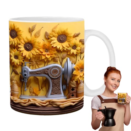 3D Nähmaschinen Tasse | 350 Ml Keramik Nähmaschinen Kaffeetasse | 3d Keramik Nähtasse | Neuartige Kaffeebecher Mit Flachem Blumen Schnittmuster | Milchbecher Teetassen Home Deko Für Nähliebhaber von LOVEMETOO