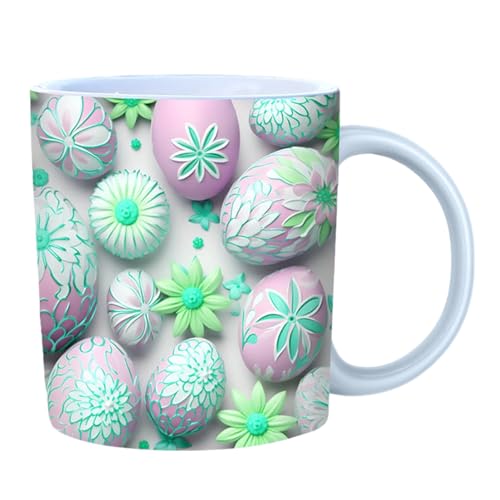 LOVEMETOO 3D Ostereier Tasse | 350 Ml Ostereier Kaffeetasse Aus Keramik | Ostereier Becher, Tasse Mit Osterei Aufdruck,bunte Eier Kaffeetasse, Osterei Keramik Kaffeetasse Mit Henkel, 1 von LOVEMETOO