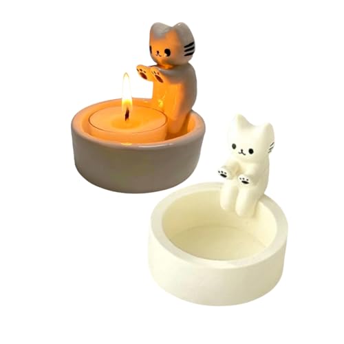 Kätzchen Teelicht Kerzenhalter | Warming Paws Cat Gypsum Candle Holder | Kitten Candle Holder, Katzen Kerzenhalter Mit Wärmenden Pfoten, Kätzchen Teelichthalter Als Valentinstag Dekoration von LOVEMETOO