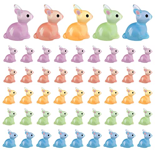 LOVEMETOO Miniatur Leuchtende Kaninchen Spielzeug | 50 Stück Oster Harz Hasen Dekofigur Im Dunkeln Leuchtend | Leuchtende Kaninchen Für Partys, Hof, Terrasse, Topfpflanzen Dekoration von LOVEMETOO