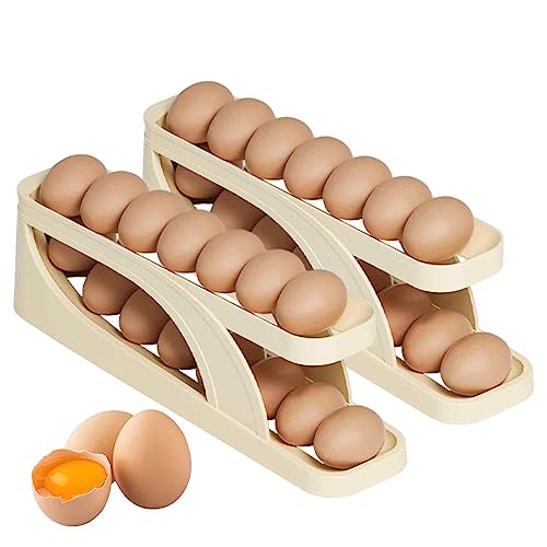 LOVEMETOO Rollender Eierhalter Für Den Kühlschrank | Rollendes Eier Aufbewahrungs Regal Für Kühlschrank | 2 Schichten Automatisch Rollender Eierhalter | Platzsparende Eierablage Für Kühlschrank von LOVEMETOO