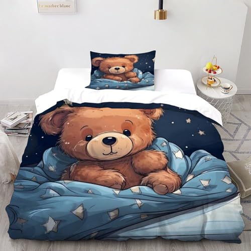 LOVEROGD Teddybär Stern Bettwäsche-Sets Animal Theme Kinderbettwäsche-Set Reißverschluss Mit Kissenbezug Für Jugendliche Kinder Schlafzimmer Single（135x200cm） von LOVEROGD