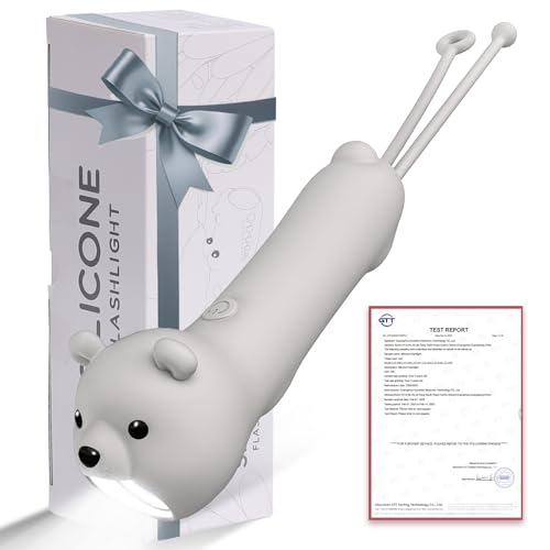 LOVERUIS Aufladbar Taschenlampe Kinder Silizium, Dimmbar Kindertaschenlampe, Stroboskop-Taschenlampe, Wiederaufladbare Geschenk für Kinder ab 3 Jahren (Torch Bear) von LOVERUIS