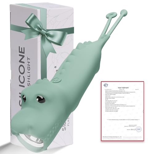 LOVERUIS Aufladbar Taschenlampe Kinder Silizium, Dimmbar Kindertaschenlampe, Stroboskop-Taschenlampe, Wiederaufladbare Geschenk für Kinder ab 3 Jahren (Torch Dino) von LOVERUIS