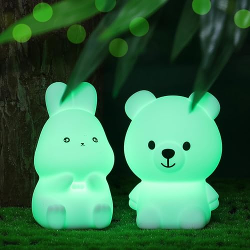 LOVERUIS Cute Bear Bunny Night Light - Kinder Lampe Nachtlicht für Kinder Geburtstag Halloween Weihnachten Geschenk mit 7 Farben wechselnden für Kinder Baby Osterdekoration Hase von LOVERUIS