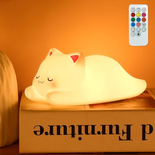 LOVERUIS Nachtlicht Kinder Nachtlicht Baby Stilllicht Dimmbar mit Fernsteuerung Nachtlampe Katze 7 Farben 10 Helligkeit Geschenke für Mädchen von LOVERUIS