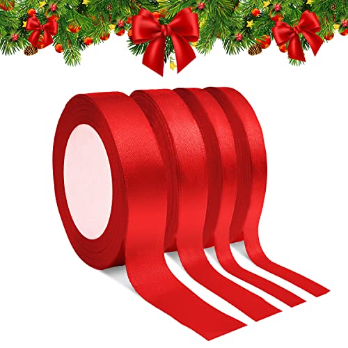 Geschenkband Weihnachten Set 4 Stück,Schleifenband Weihnachten Rot,Weihnachtsgeschenkband Rot,Weihnachtsbänder Schleifenband 10 mm & 15 mm & 20 mm Für Weihnachten Deko,Weihnachten Geschenk Verpacken von LOVEXIU