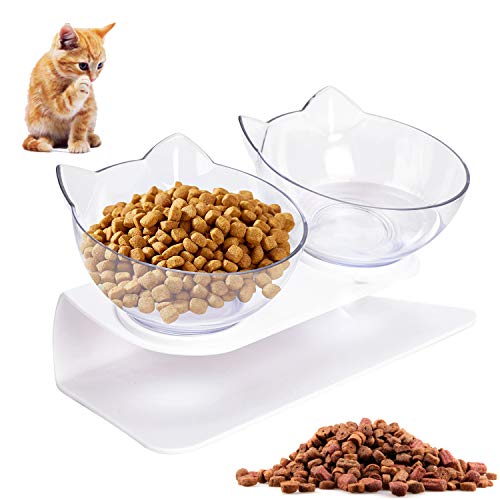 LOVEXIU Katzen Futternapf Katzennapf Fressnapf Katze HundenäPf Doppelte KatzennäPfe mit ErhöHtem StäNder Futterspender Katze Katzennapf Plastik von LOVEXIU