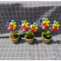 Gehäkelte Regenbogen Sonnenblume Topf Ornamente Artefakt Handwerk Wohnkultur Büro Pflanze Valentinstag Geschenk Housewarming Dekor, A Pot von LOVFS