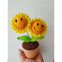 Gehäkelte Sonnenblume, Lächeln Gesicht Sonnenblume Ornamente, Blume Wohndekor, Eingegossen, Einweihungsparty Dekor, Valentinstag Geschenk von LOVFS